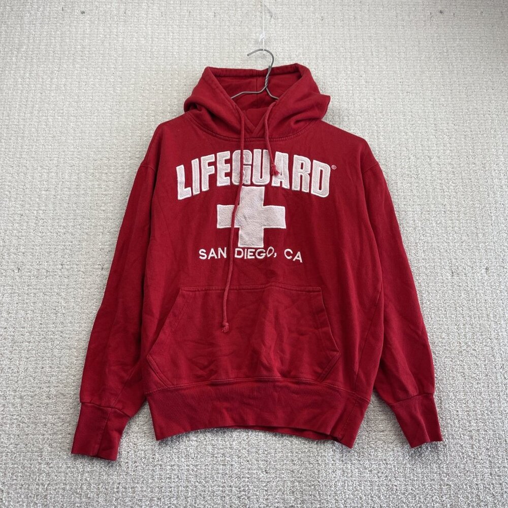Y2K Lifeguard Licensed Hoodie Sweatshirt Size XS Red San Diego, CA Sea Ocean